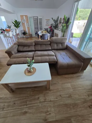 Sofá Chaise Longue Marrón Tela