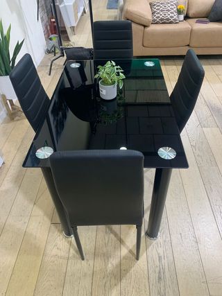 Comedor cristal 4 sillas negro