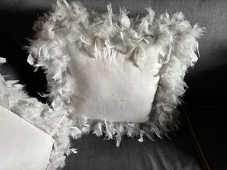 Cojín Decorativo Gris Claro con Plumas