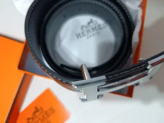 Cinturón Hermès Negro y Plateado