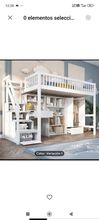 Cama alta infantil con escritorio y armario