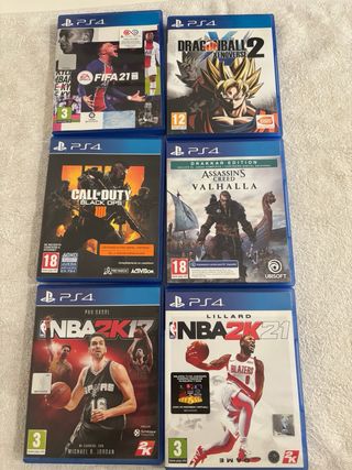 PS4 Slim Blanca + 2 mandos + Soporte + 6 juegos