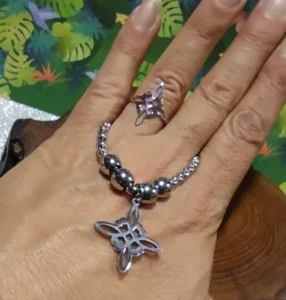 Conjunto Nudo de Bruja Acero pulsera y anillo
