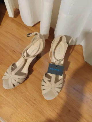 Zapatos Marypaz Tacon Tiras Beige Talla 39