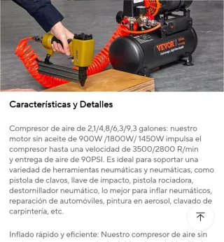 A ESTRENAR! Compresor silencioso 24L 1450W 90 PSI.