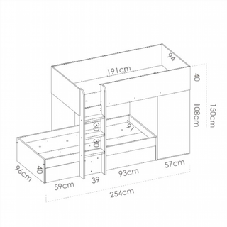 Cama Tren Move 2 Cajones 1 Armario. Natural/Grafi