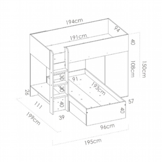 Cama Tren Move 2 Cajones 1 Armario. Natural/Grafi