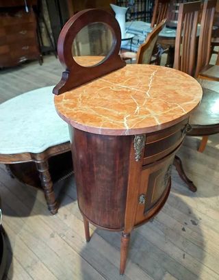 Mesita de noche antigua mármol y madera