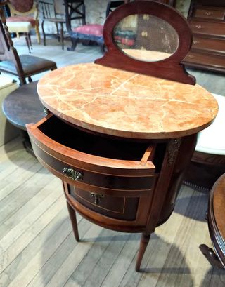 Mesita de noche antigua mármol y madera