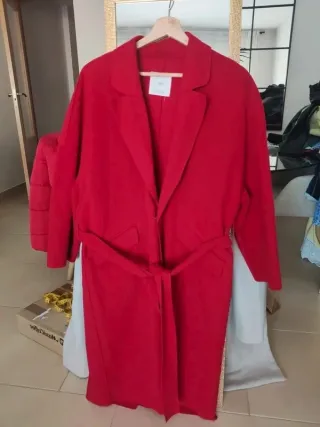 Abrigo largo cinturón Mango lana rojo gabardina