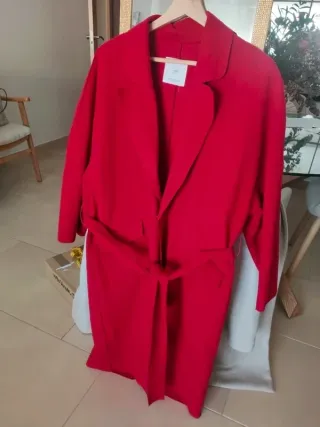 Abrigo largo cinturón Mango lana rojo gabardina