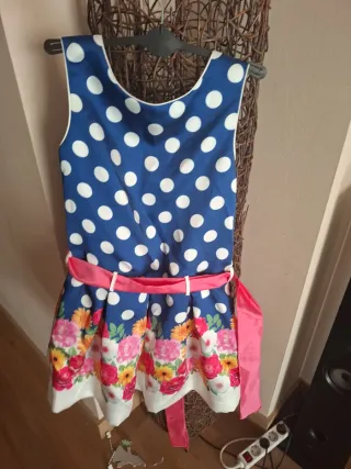 Vestido azul lunares y flores talla 12