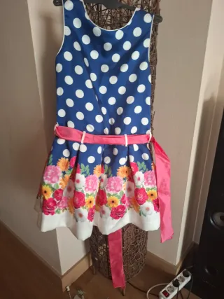 Vestido azul lunares y flores talla 12