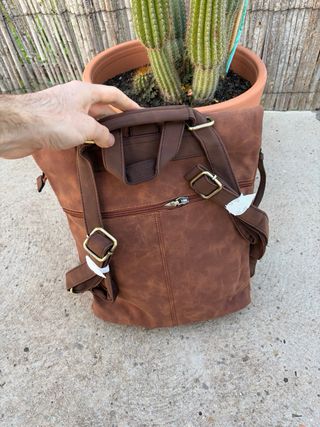 Mochila de piel italiana marrón