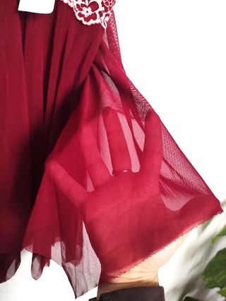 Camisón con tanga lencería encaje rojo bordado