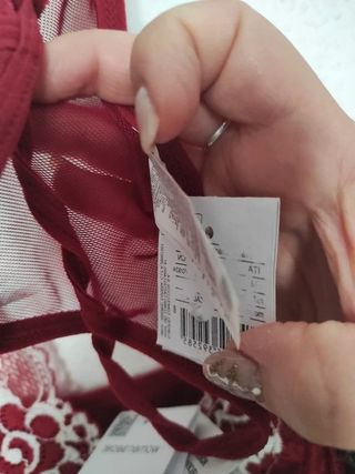 Camisón con tanga lencería encaje rojo bordado