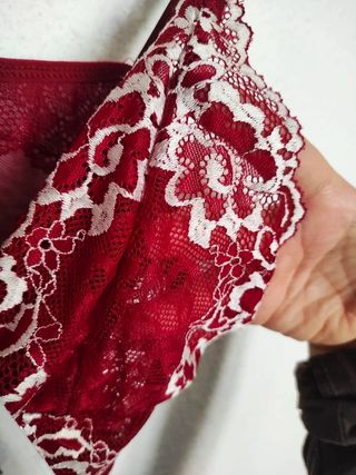 Camisón con tanga lencería encaje rojo bordado