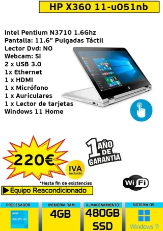 HP X360 11-u051nb Portátil Táctil