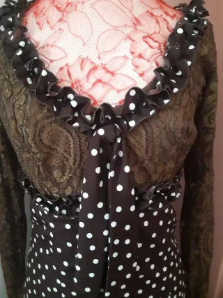 Vestido Flamenco Marrón Lunares Blancos