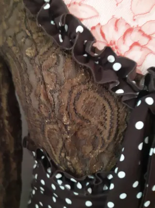 Vestido Flamenco Marrón Lunares Blancos