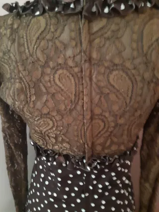 Vestido Flamenco Marrón Lunares Blancos