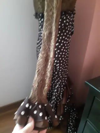 Vestido Flamenco Marrón Lunares Blancos