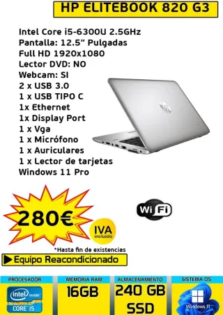 Portatile HP Elitebook 820 G3 i5-6300U 12.5 Full HD