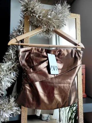 Top bronce Zara dorado cobre fiesta noche brillo