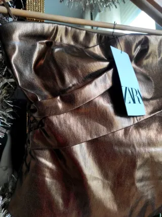 Top bronce Zara dorado cobre fiesta noche brillo