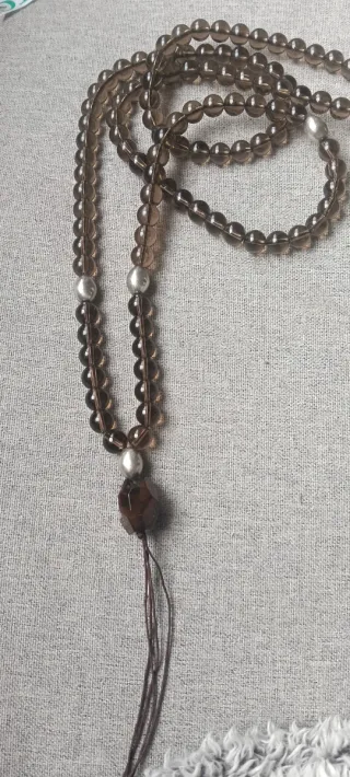 Mala budista cuarzo ahumado y plata