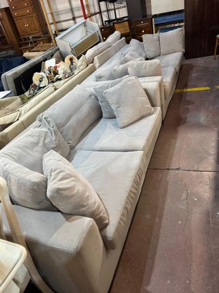 Conjunto Sofás Tela Beige/Gris