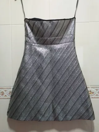Mango Vestido fiesta plateado Talla S