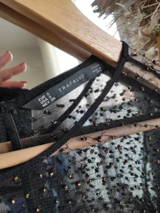 Vestido ZARA negro con transparencias abalorios