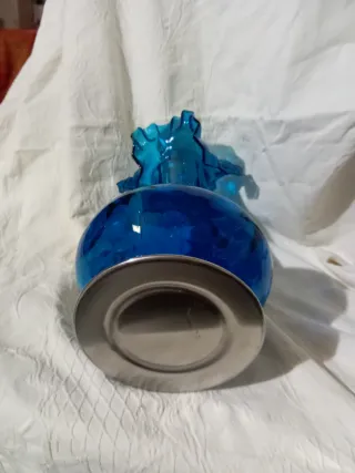 Jarrón Cristal Azul y Plata