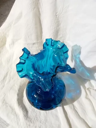 Jarrón Cristal Azul y Plata