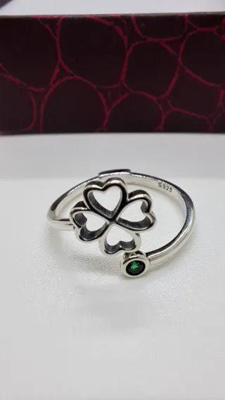Anillo Trébol Suerte Circonita Verde Plata 925 Cer