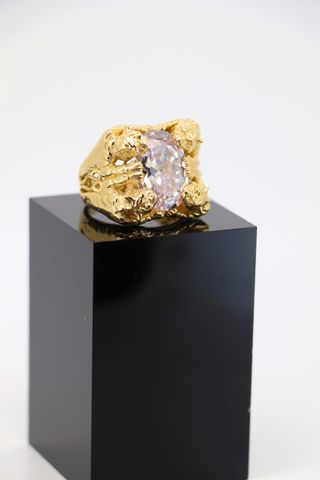 SELLO 4 PANTERAS PIEDRA BLANCA. Hueco. Oro 18k.