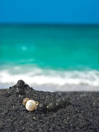Pulsera Lava Volcánica Canarias y Perla Barroca