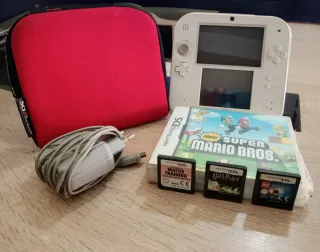 Nintendo DS con custodia, caricabatterie e giochi