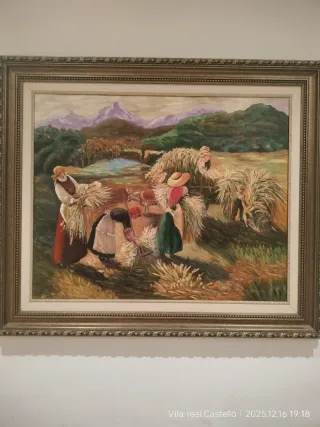 Cuadro al óleo mujer marco madera