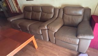 Sofá y 2 sillones de piel marrón