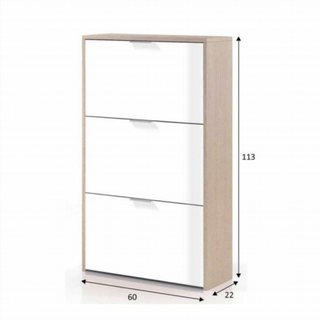 Zapatero 3 Trampones. Blanco Brillo y Roble