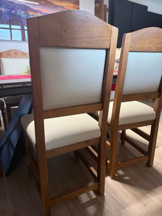 6 Sillas de Roble y Piel Beige