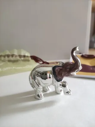 Set 2 Elefanti Resina Bagutta Argento