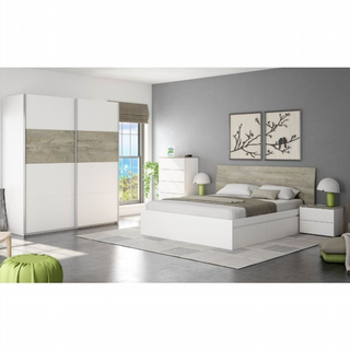 Cabecero Y 2 Mesitas De Noche. Roble Alaska/Blanc