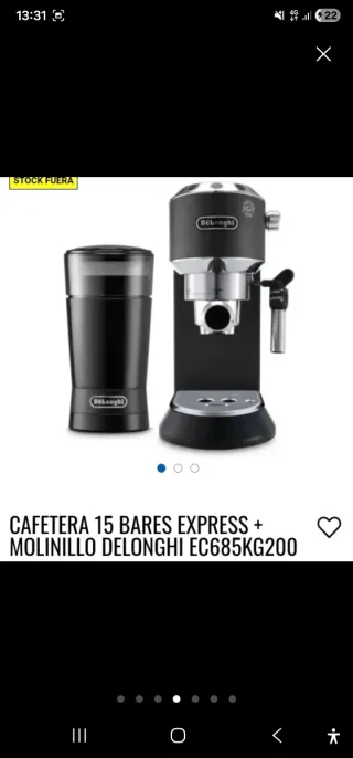 Cafetera DeLonghi Dedica EC685 + Molinillo KG20.