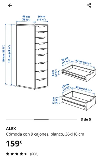 Cómoda alta Alex Ikea blanca