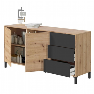 Aparador 2 Puertas 3 Cajones. Roble Nodi/Gris Ant