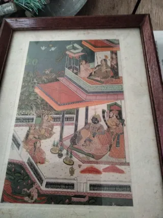 Lote 5 Cuadros Indios Papel Madera