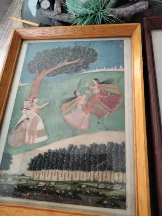 Lote 5 Cuadros Indios Papel Madera